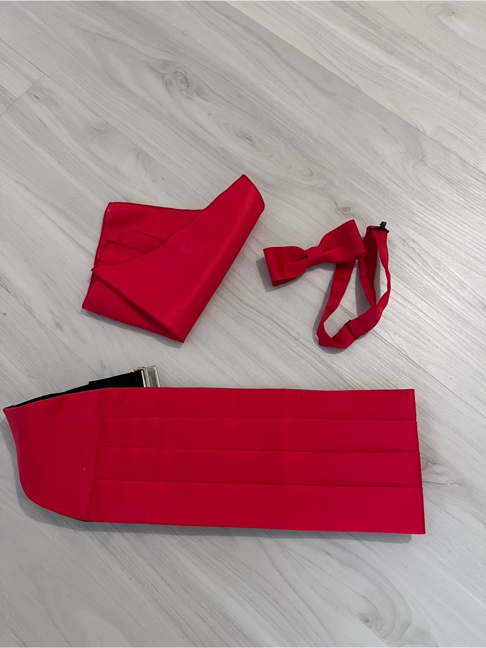 Red Cummerbund Set with Bow Tie and Pocket Square